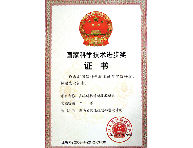 國家科學技術進步獎 二等獎多塔斜拉橋新技術研究